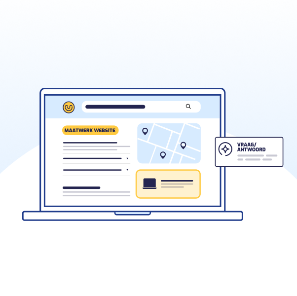 visual van laptop met pagina over maatwerk websites vraag/antwoord