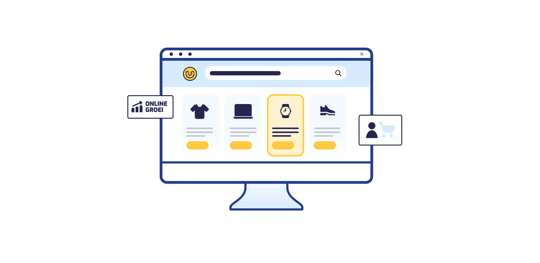 visual van website over online groei, pagina lijkt op een webshop