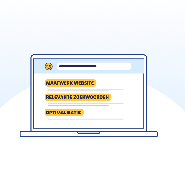 visual van laptop met in het scherm maatwerk website, relevante zoekwoorden en optimalisatie