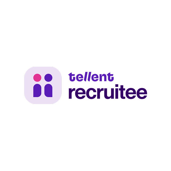 Tellent Recruitee logo met twee personen in paars en roze op lila vierkant