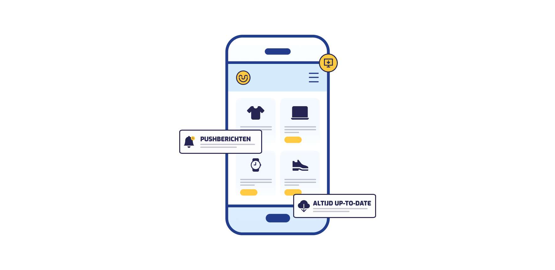 visuals van mobiel met website over pushberichten zodat je altijd up-to-date bent